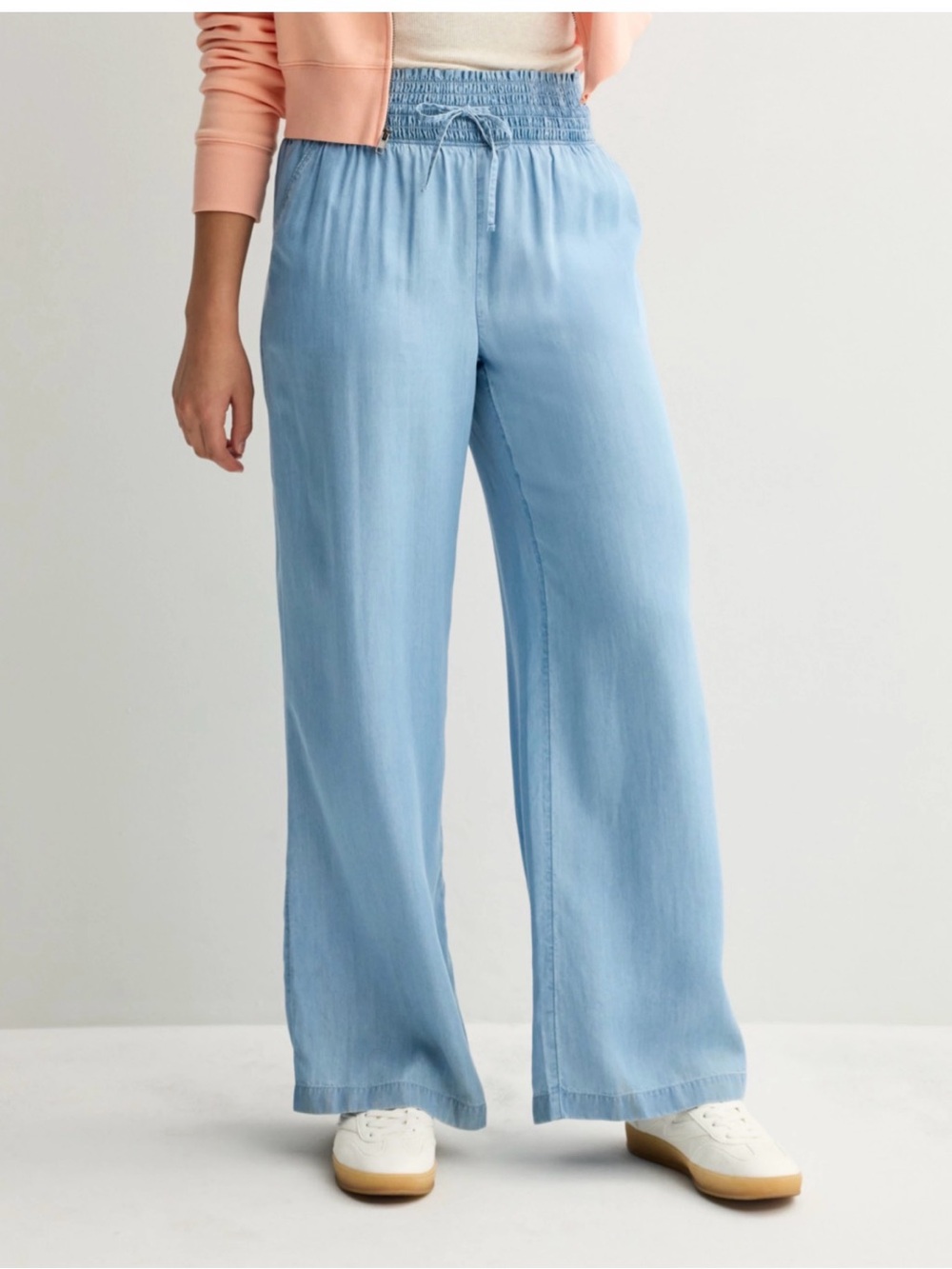 SO Sky Blue Smocked Waist Wide Leg Pants